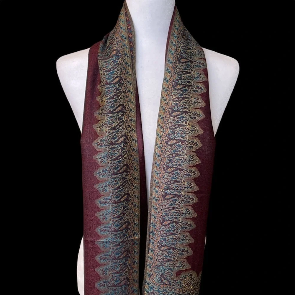 Pashmina Style Border Pattern Wine Scarf/ Shawl NEW